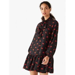 NWT Kate Spade kisses lip print tie neck shift dress